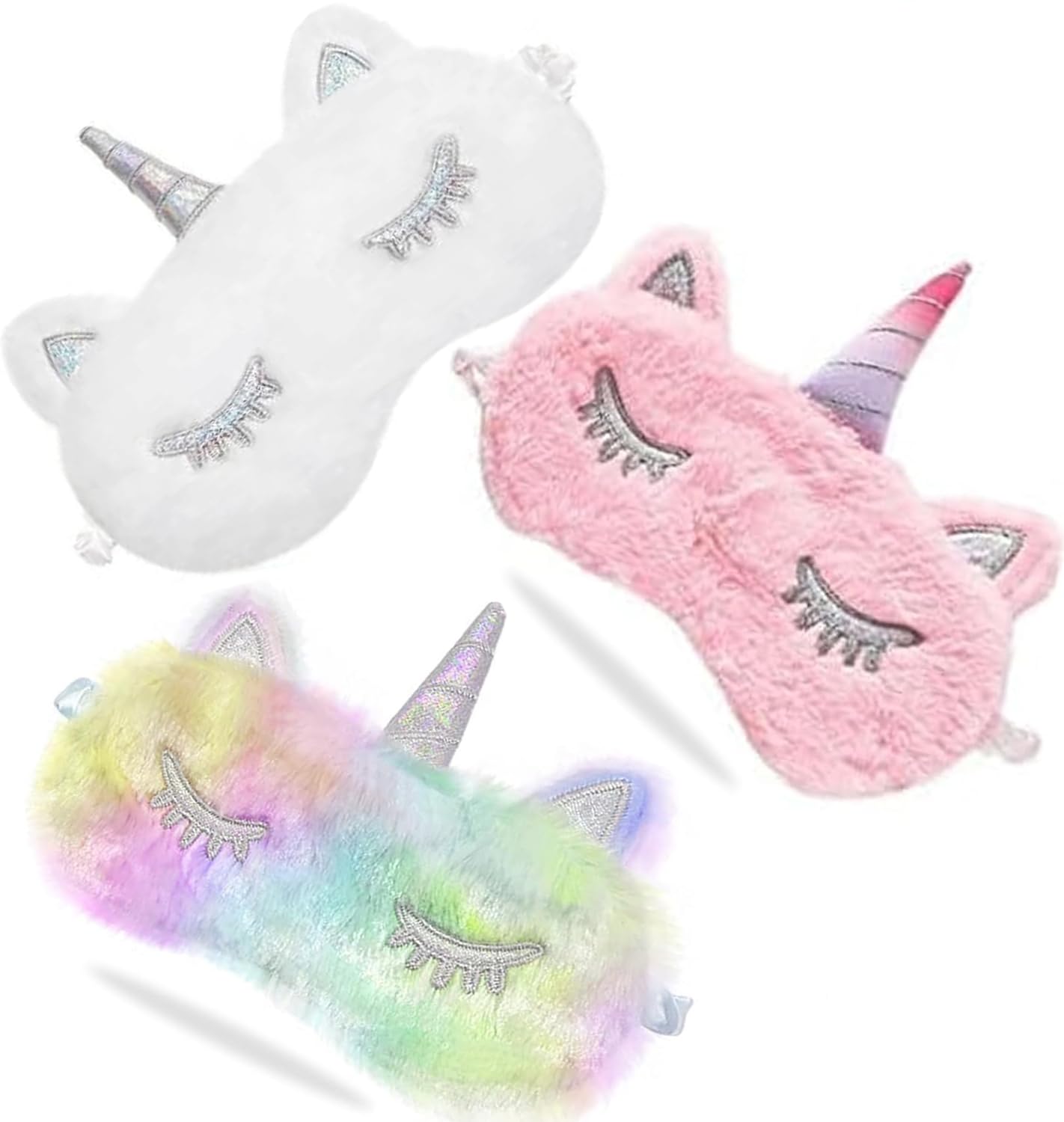 Unicorn Sleeping Mask, 3 Pack Girls Soft Plush Blindfold Mask, Cute Unicorn Kids Sleep