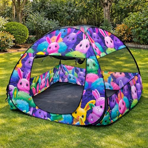 Image of Play House Foldable One Side Round Tent House for Kids Lightweight and Portable |Foldable Tent House for Kids Activity Indoor Outdoor |Play Tent House for Multi Purpose (Rabbit)
