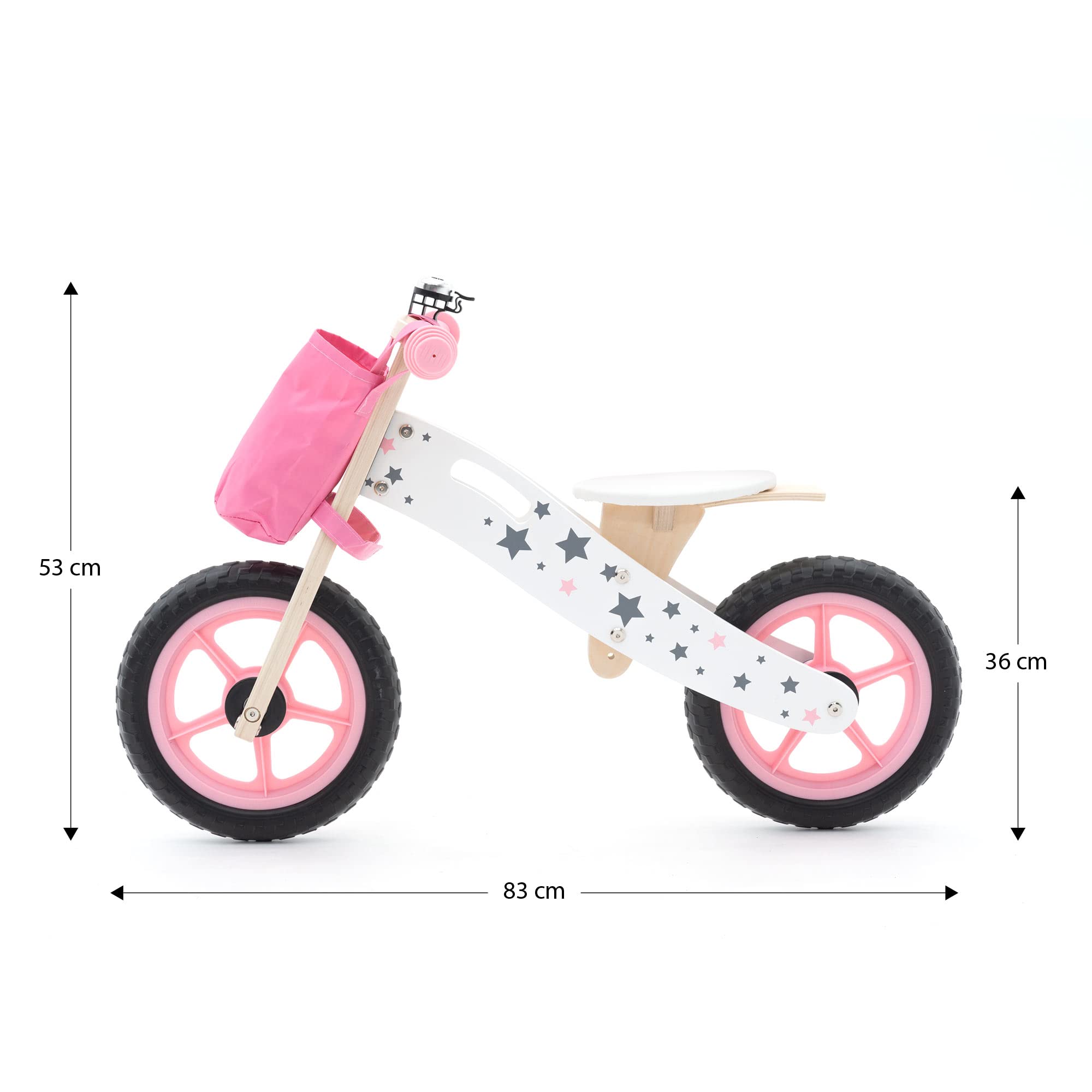 Bicicleta Sin Pedales Montessori Robincool Street Circuit 83x36x53 cm Correpasillos de Madera Rosa con Timbre y Bolsa de Tela