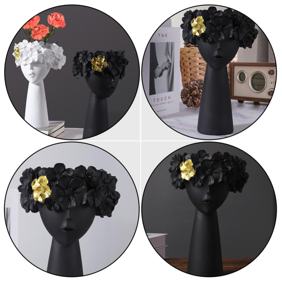 Vaso Decorativo Nordico in Resina, Soprammobile Creativo per Casa | Stile Artistico, Contenitore Mobile Antiscivolo, Nero, Studio e Camera da Letto, Accessorio Incluso