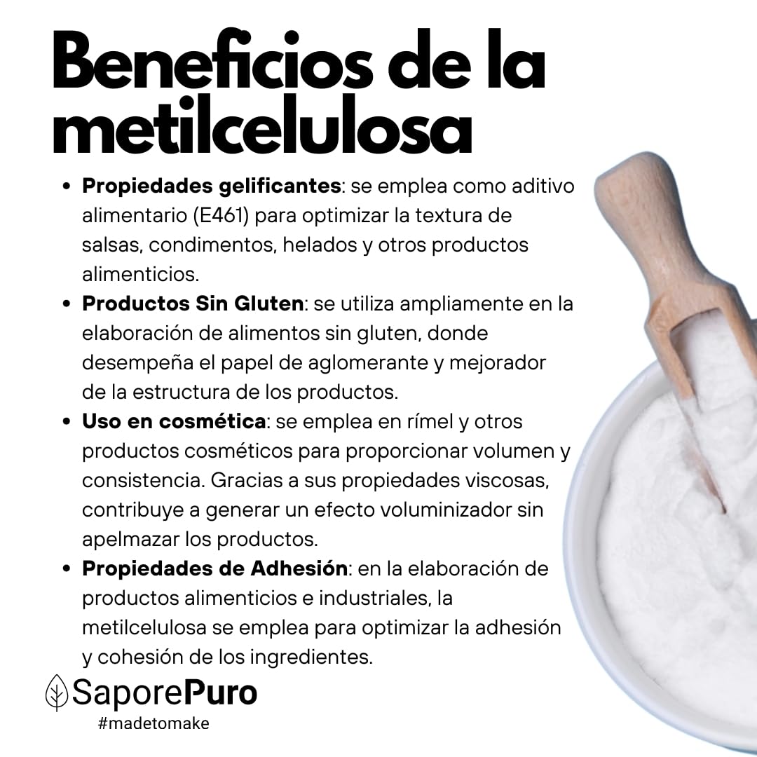 SaporePuro Metilcelulosa en Polvo 250 g – Espesante Natural Sin Gluten para Uso Alimentario, Cosmético e Industrial