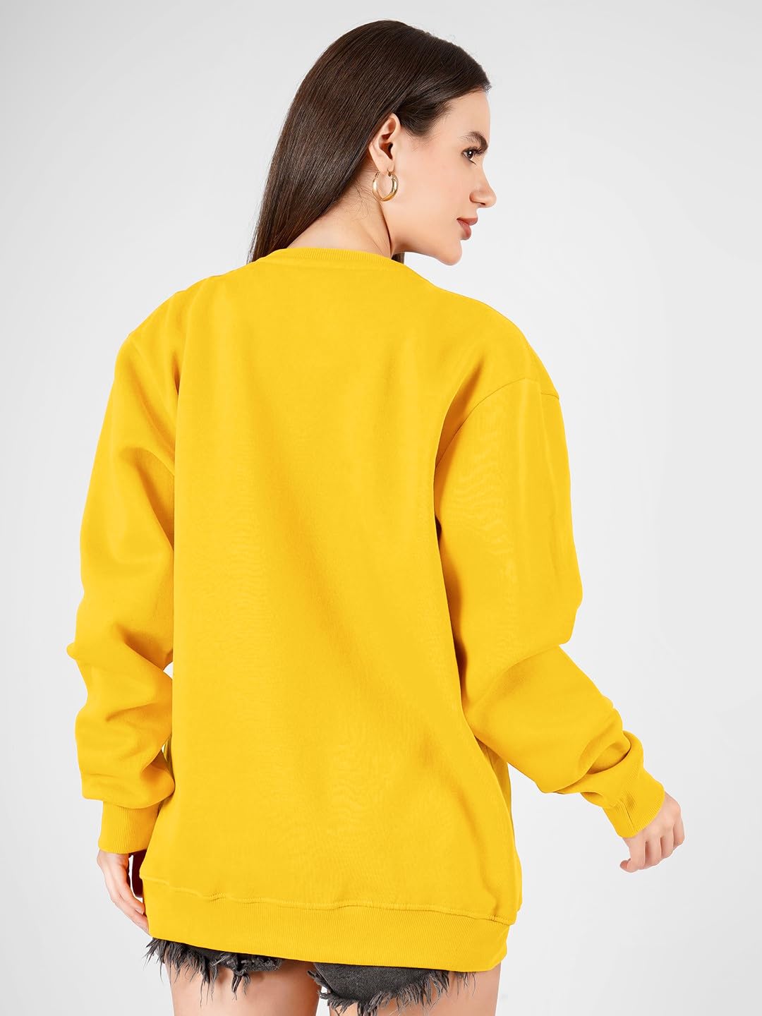 LEOTUDE Women's Loose Fit Full Sleeve Roundneck Loopknit Sweatshirt (GRL_Navy_Star_P_Mustard_M) - Image 3 thumbnail