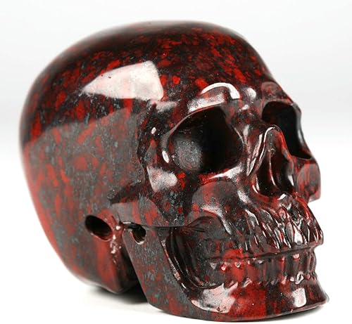 MR.SKULL Piedra de sangre de pollo súper realista de 2.0 pulgadas, estatua decorativa de calavera de cristal para Halloween, estatua de piedra