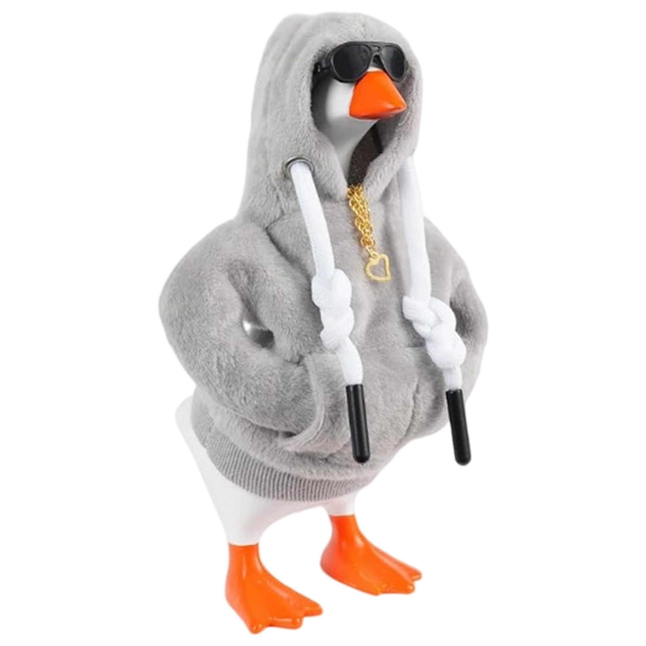Syutokul Desk Geese with Outfits, Trendy Hoodie Desktop Geese Decor, Compact Figurine with Sunglasses & Necklace, Gray