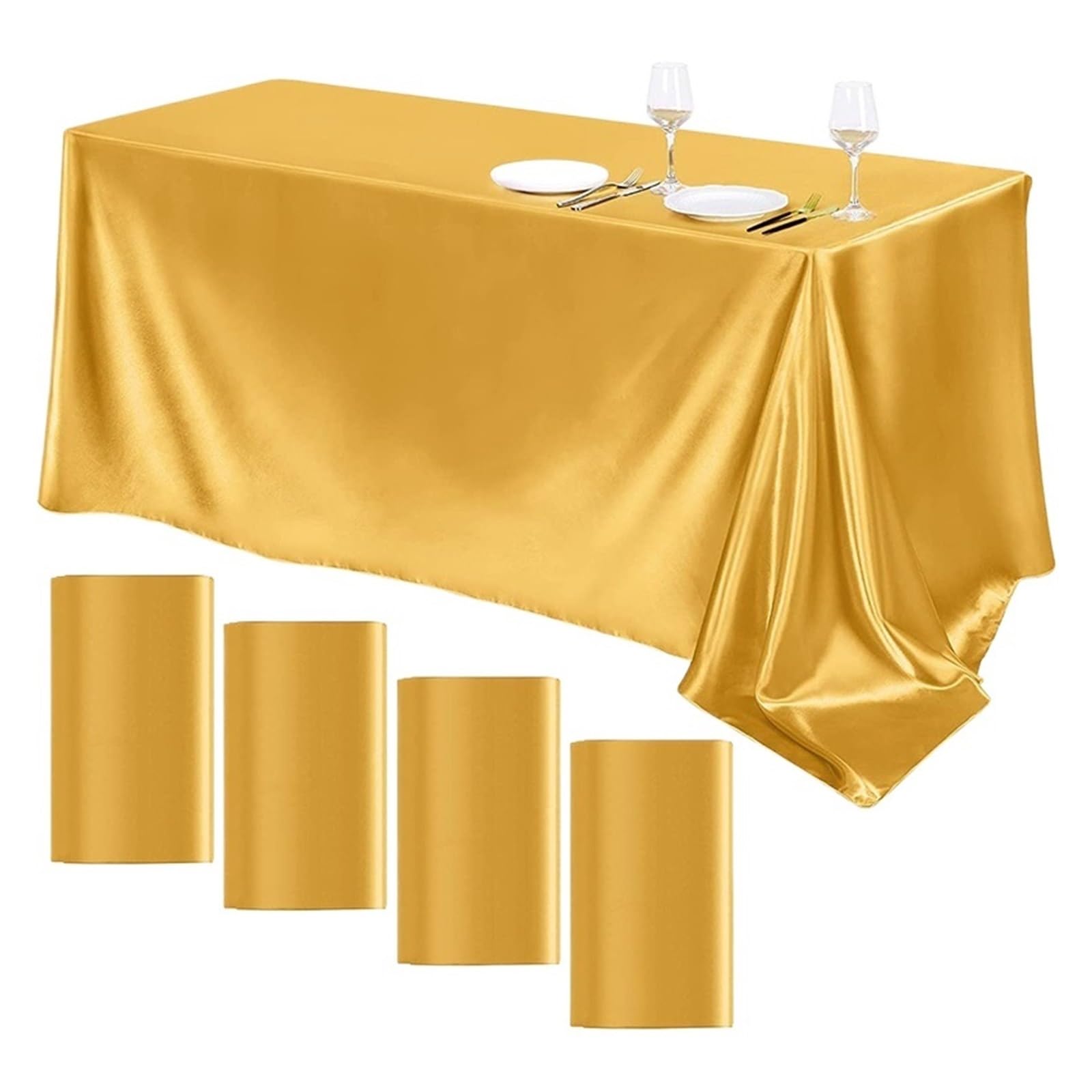 Satin Table Cloth Rectangle Satin Tablecloth Wedding Table For Party Birthday Events Banquet Decor Home Dinner Tablecloths Decors(Golden,145X335CM)