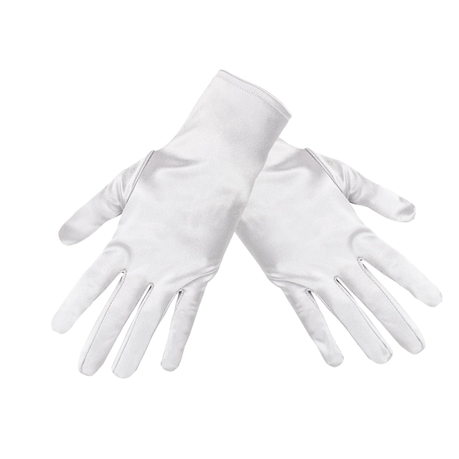 Tecdw Women's Silver 1 Pair Short Satin Gloves,Soft Opera Style Stretchy,Short Gloves For Wedding, Evening Party, Banquet, Halloween Cosplay.（Silver）