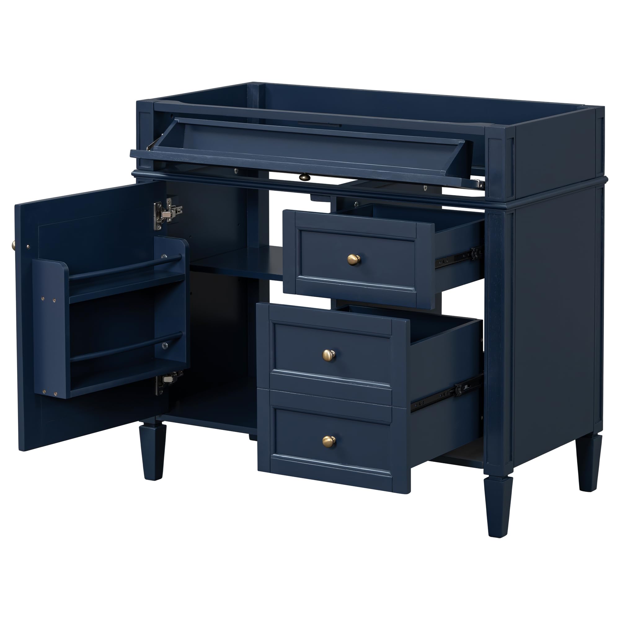 Favfurish 36" Bathroom Vanity Without Top Sink,Modern Freestanding Storage Cabinet with 2 Soft-Close Drawers &amp; Tip-Out Tray,Solid Wood Frame Vanity Only w/Adjustable Shelf &amp; Door Organizer,Blue