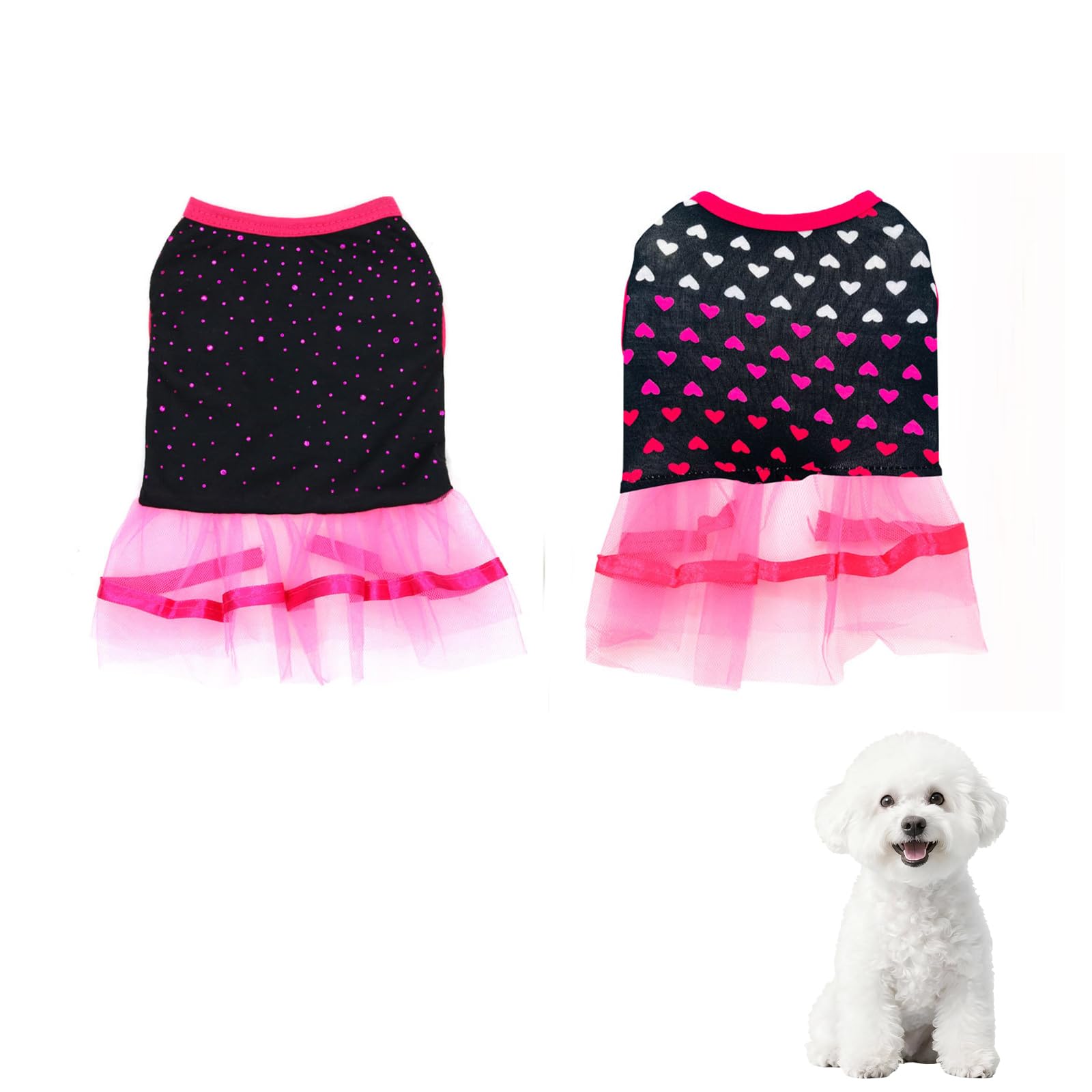 2 Pack Dog Clothes for Small Dogs Girls Cute Princess Puppy Dresses Tutu Pet Dress Outfit Female Dog Dresses Chihuahua Yorkie (XX-Small) (Color 1, XX-Small)