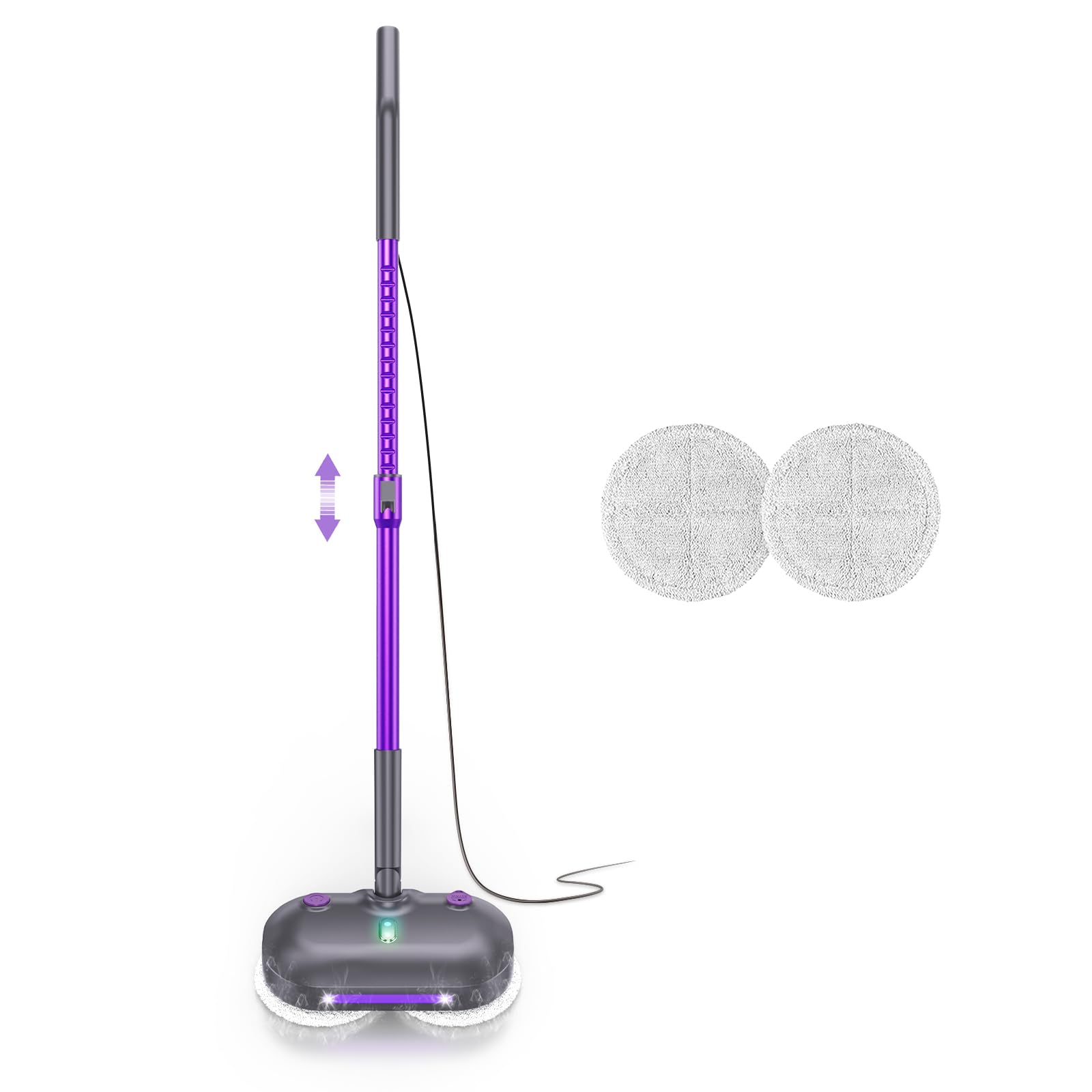 Dampfreiniger mit rotierenden Pads, Steam Mop mit 7m Kabel | selbsttragender Stab, 430ml Tankintegrierte, LED-Beleuchtung, Dampf in ca. 18s, chemiefreie Reinigung, wiederverwendbare Pads