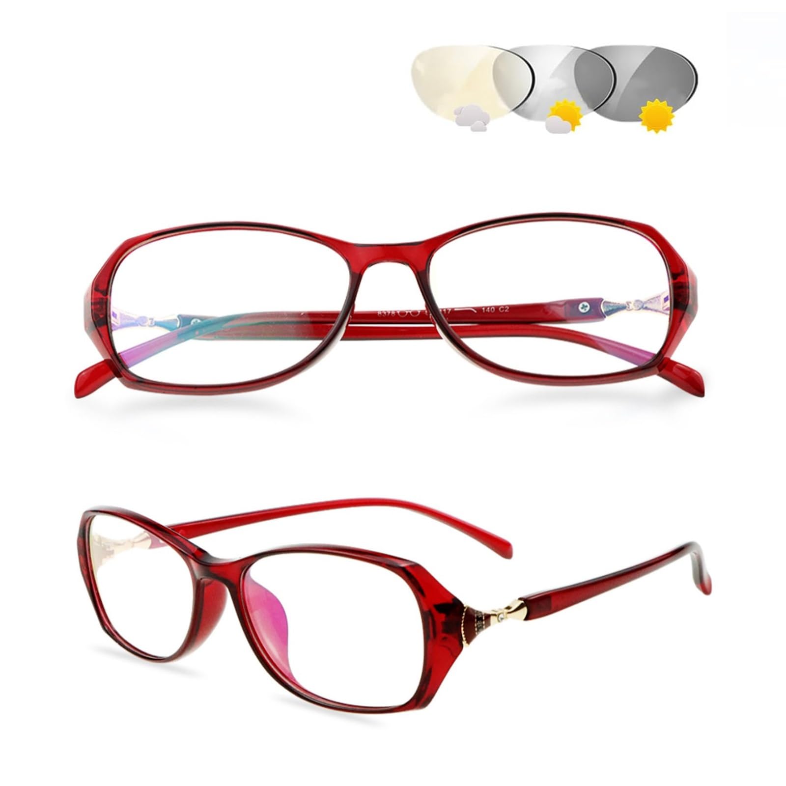 Selbsttönende Lesebrille Damen Gleitsichtbrille Blaulichtfilter Leicht TR90 Rahmen UV400 Schutz Sonnenlesebrille