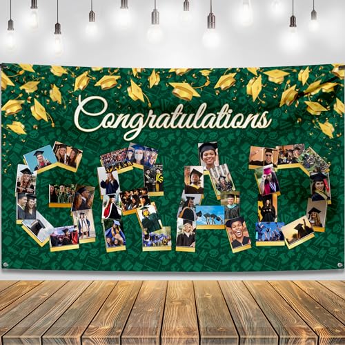 Image of KatchOn, Congratulations Graduation Photo Banner - 72x44 Inch | Personalized Graduation Banner, Graduation Decorations Class of 2026 | Green Graduation Backdrop for 2026 Graduation Decorations 2026