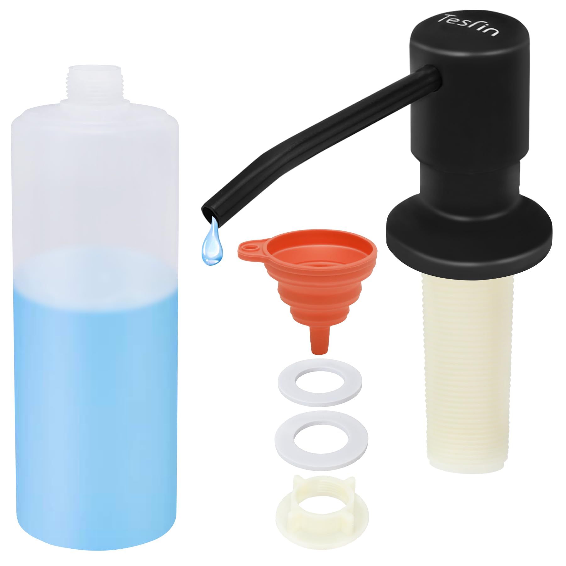 Soap Dispenser for Kitchen Sink Black Built in Soap Dispenser Pump Dish Liquid Countertop with Bottle