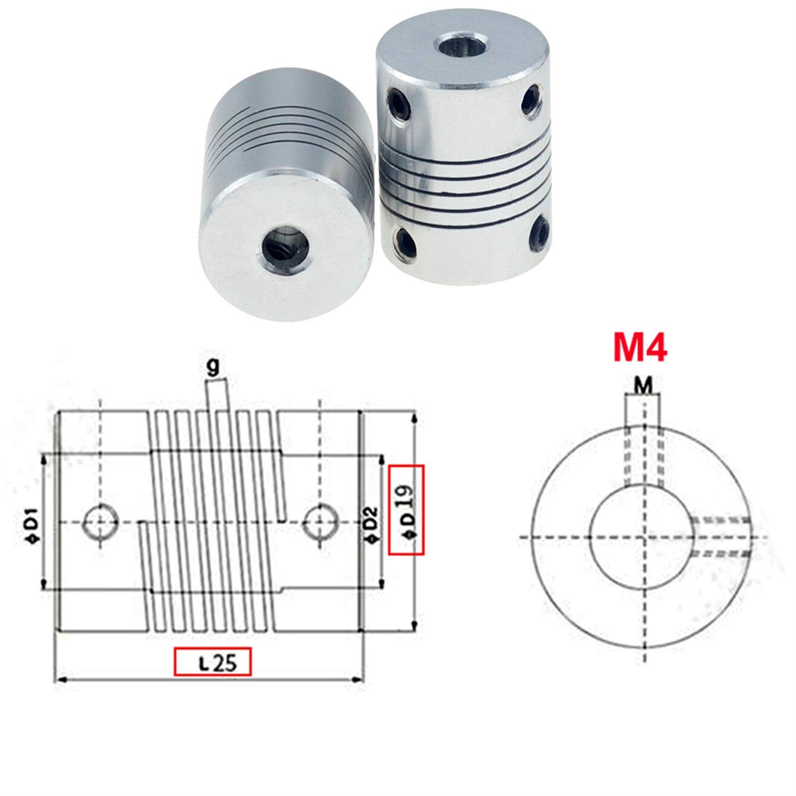 Giunti flessibili 4 pezzi, dimensioni 3/4/5/6/7/8/10 mm, diametro esterno 19 mm, lunghezza 25 mm, utilizzati principalmente for il collegamento di motori, motori passo-passo e così via ( Size : 5X6 )