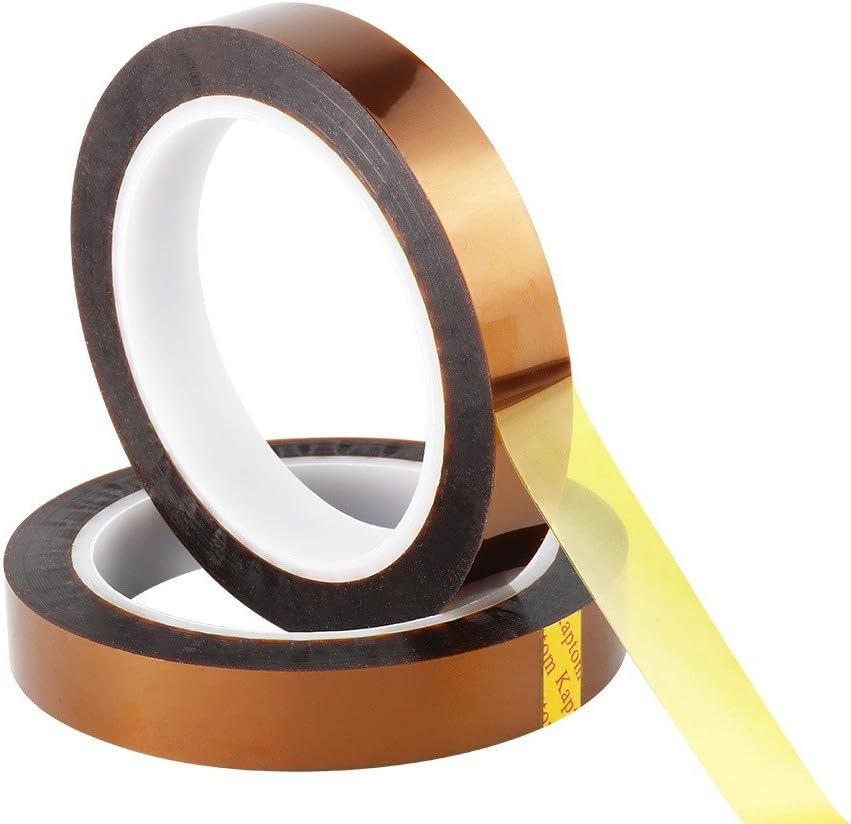 Retermit 2 Rolls 10mm X100ft Kapton Tape Sublimation Tape - for Heat Transfer Vinyl,3D Printers High Temperature Tape PCB Tape Heat Resistant Tape Heat Tape