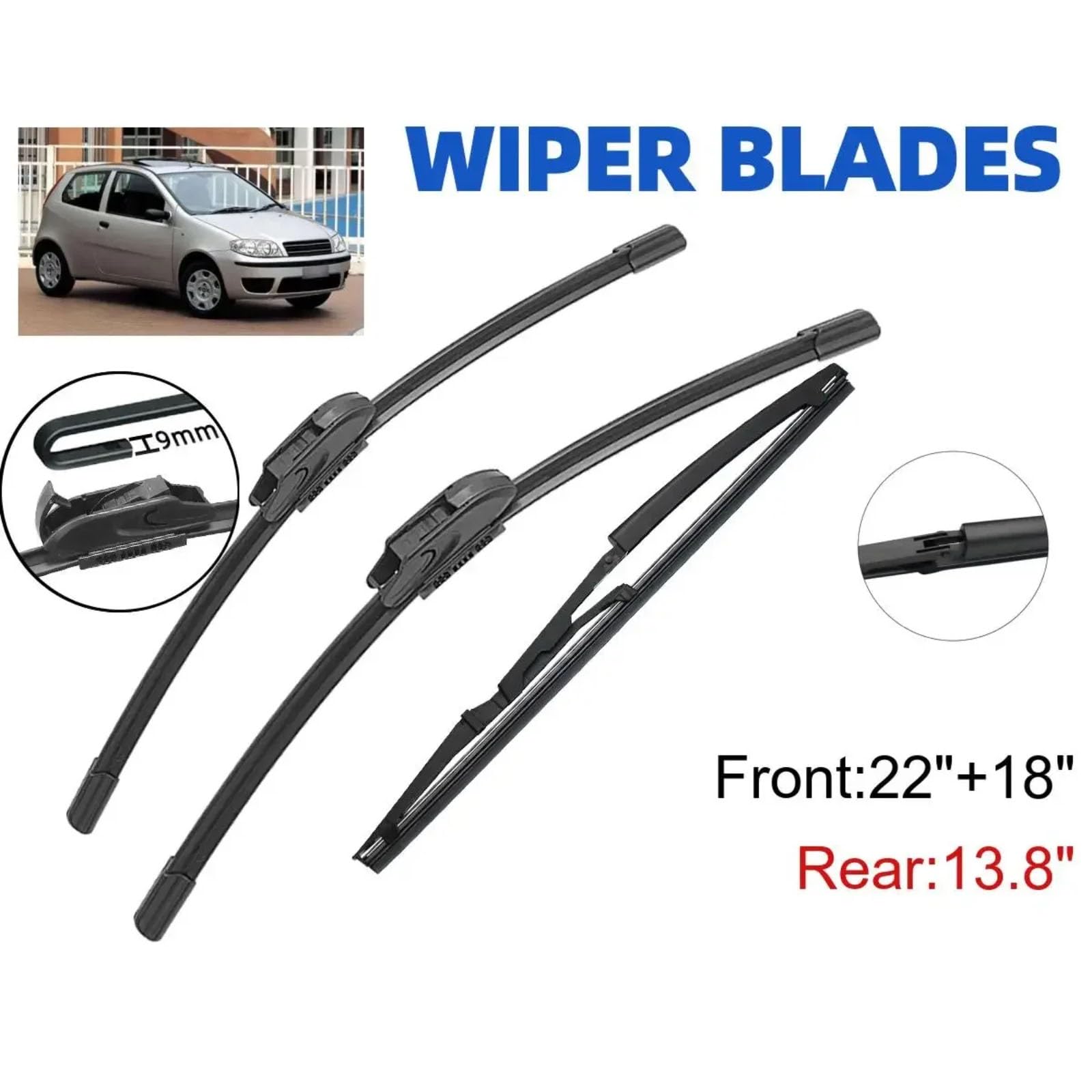 Escobilla coche Recambios Escobillas Limpiaparabrisas Compatible Con Fiat Para Punto 188 1999-2004 2005 Juego Ventana Delantera Y Parabrisas Trasero(4Front)