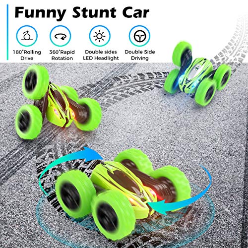 FAFUGANIA Remote Control Car LED Headlights 4WD RC Stunt Car with Batteries, Double Sided Rotating Tumbling 360 Degree Flips High Speed Off Road Vehicles，Toy Gift for Kids Boys Girls - Thumbnail 5