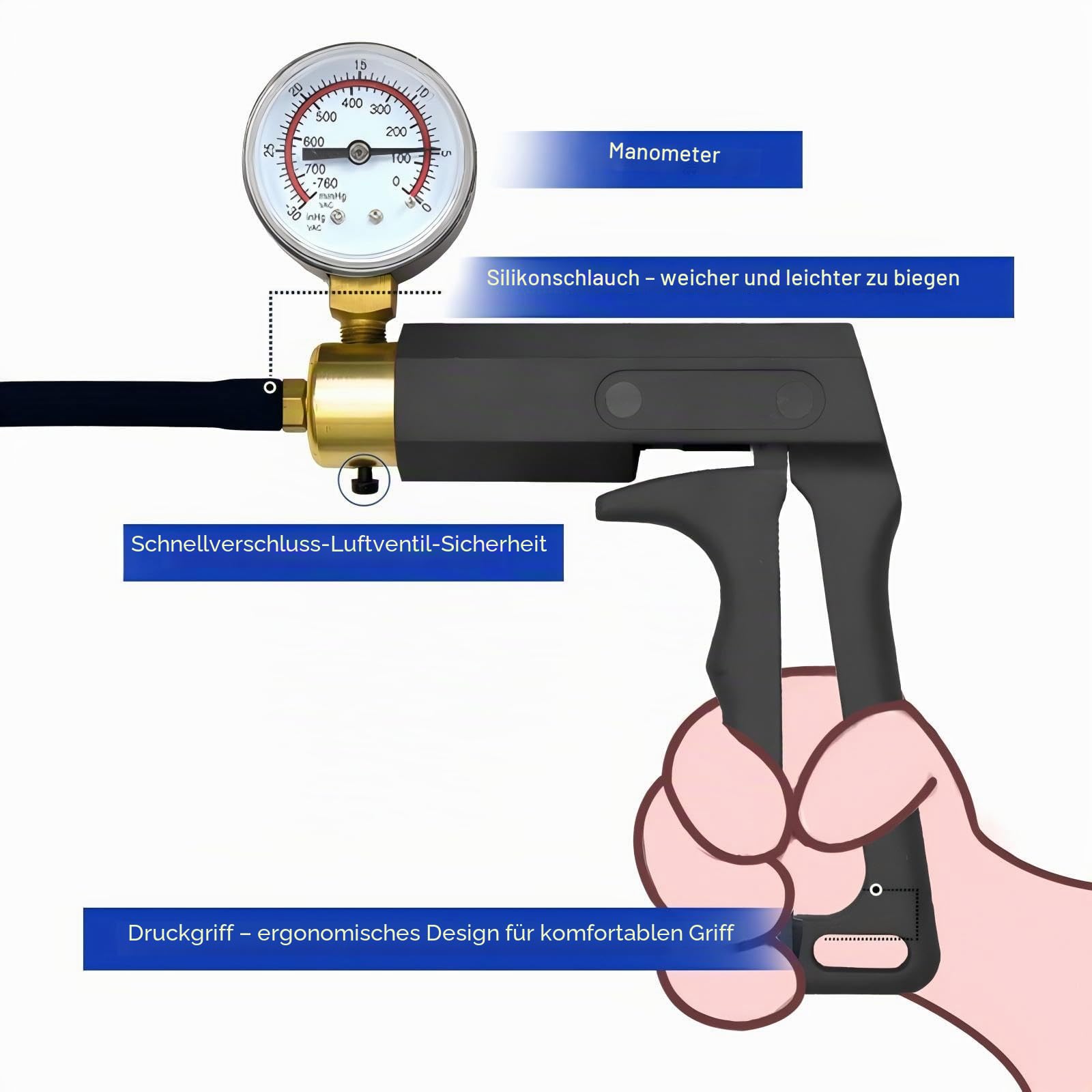 Penis Pumpe Sex Spielzeug für die Männer Penispumpe mit Nylongriff und Manometer Penile Erektions Vakuumpumpe mit 7 Penisringen Manueller Pension Pump zur Penisvergrößerung Cock Extender (6.35cm)