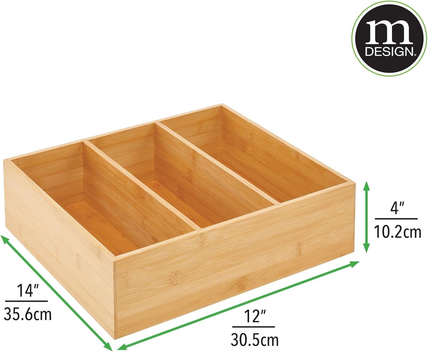 mDesign Kitchen Organiser — Divided Wooden Storage Box for Kitchen