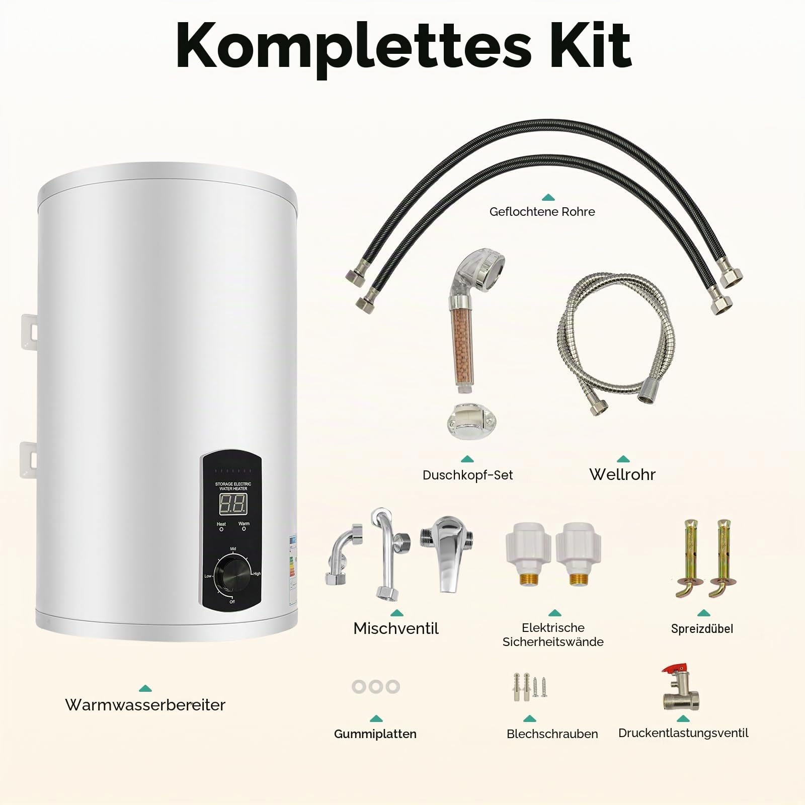 Elektro Warmwasserspeicher 30 Liter Elektrospeicher Warmwasserspeicher Boiler für Küche, Dusche, Badezimmer