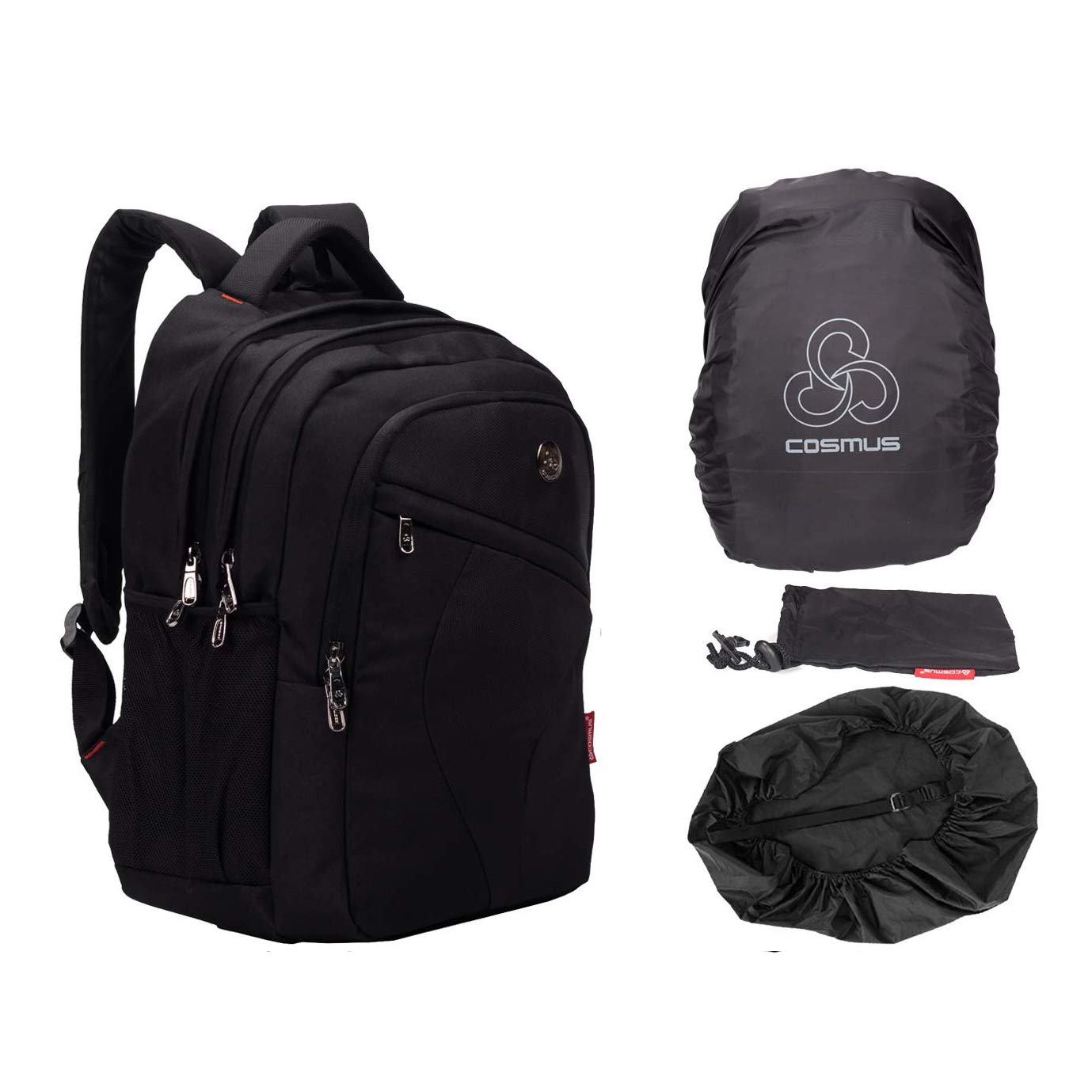 Rugged School Bags with Laptop Section for Class 6-9 - Cosmus Leeds 33L Polyester Black Waterproof Backpack Bag + Rain Cover with Pouch (B07NPJD6XF) Amazon Price History, Amazon Price Tracker