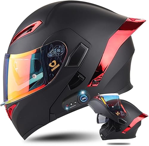 Casco modular de motocicleta Bluetooth con cola aprobado por el DOT, cascos delanteros abatibles con doble visera antivaho casco de cara completa,