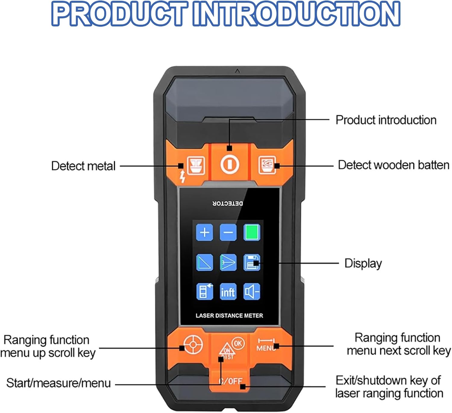 Stud Finder Wall Scanner, Multifunctional Measuring Detector, with LCD Display & Audio Alarm, for Distance Measurement, Metal Detection, AC Detection, Wood Block Detection