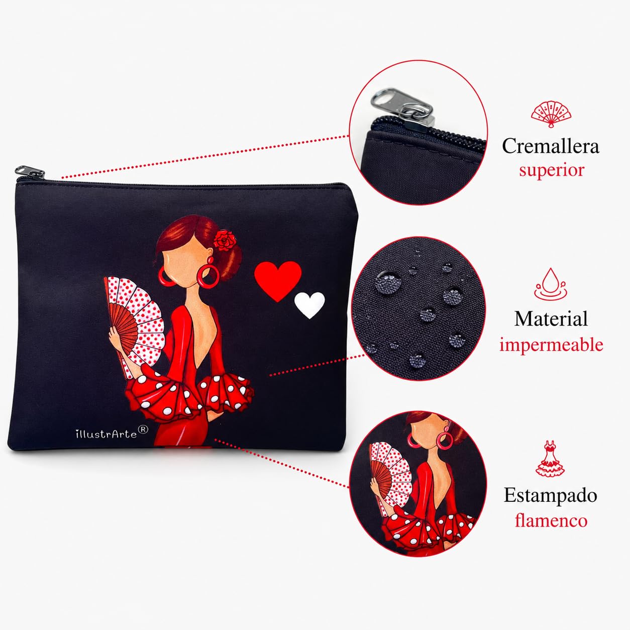 Beauty case/Astuccio “Pepa” con ballerina di flamenco – design double face – 22x17 cm – impermeabile – borsa da toilette donna o da viaggio