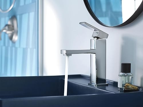 Miniatura 5 de Moen Revyl 84771 - Grifo de lavabo de baño moderno de un solo orificio cromado con placa opcional y conjunto de drenaje con resorte