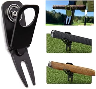 Dynasty Golf Golf Cigar Holder Golf Cart - Magnetic Golf Cart Cigar Holder Clip Keeps Your Cigar Safe - 6 in 1 Golf Divot Tool and Ball Marker - Cigar Clamp Golf Cart