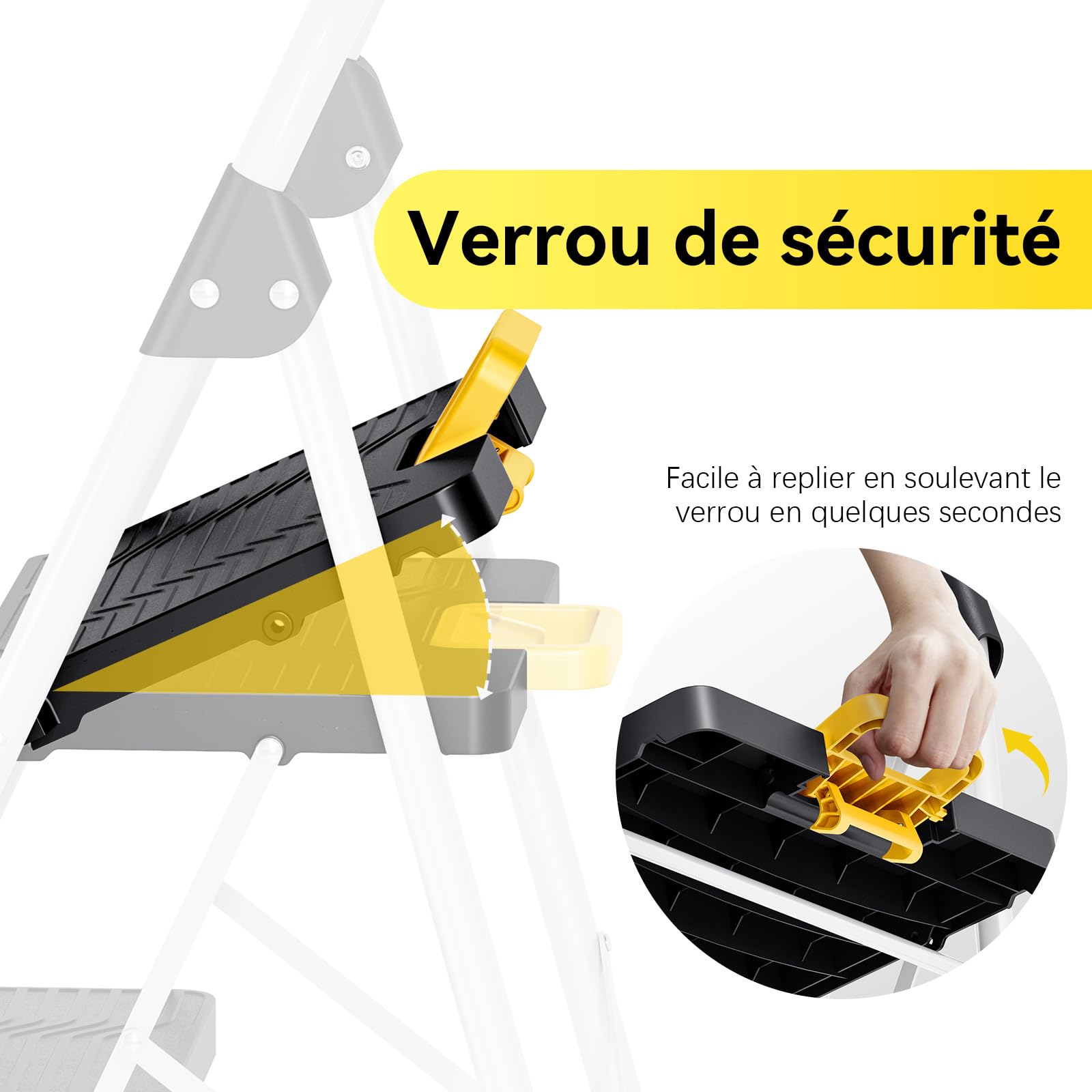 Escabeau Pliable 2 Marches Urackify - Charge 150 Kg Avec Verrouillage Sécurité Et Accoudoirs