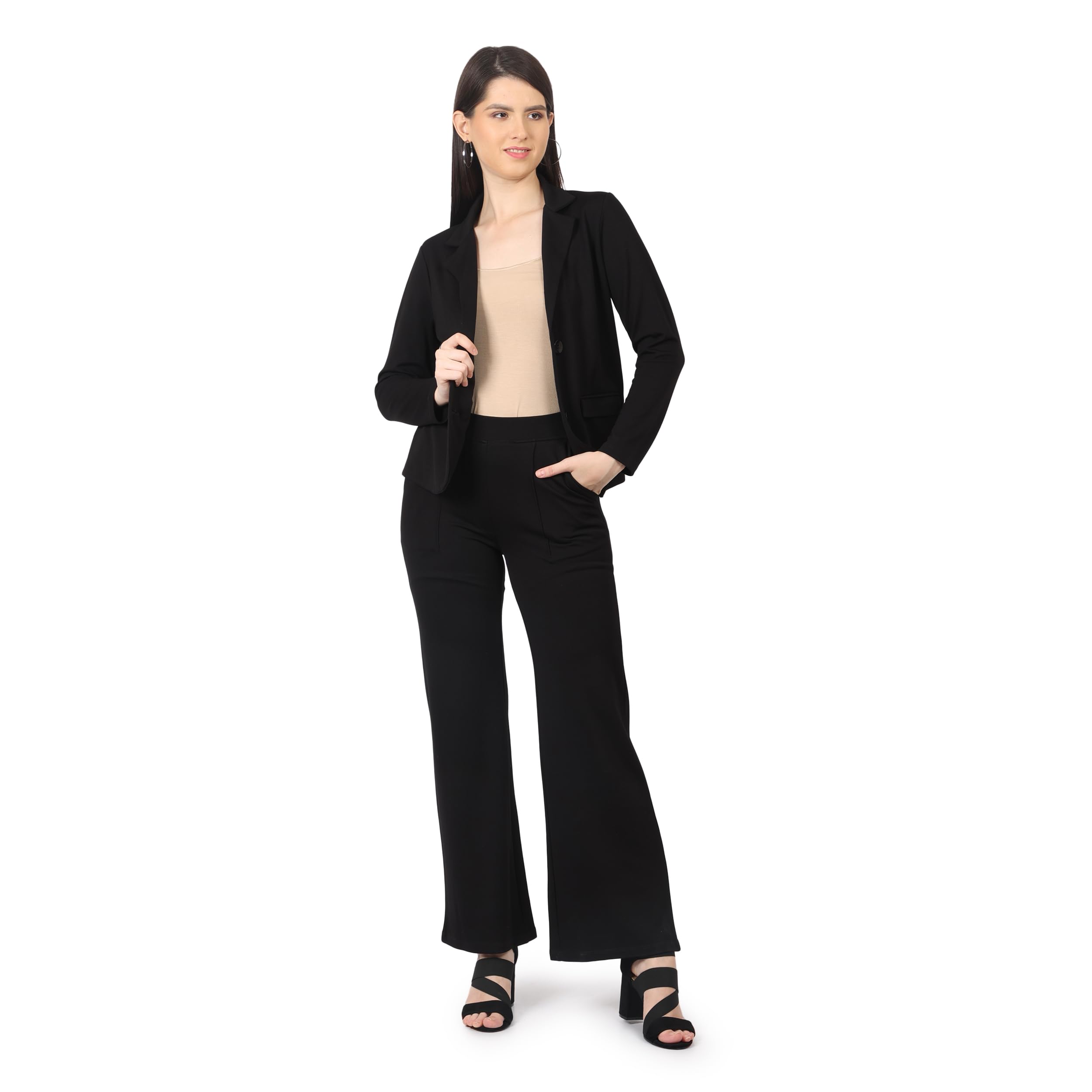 frenchtrendz Women's Casual and Formal Blazer and Bell Bottom Trouser Co-ord Set Rayon Poly Fabric Regular Fit Stylish Two Piece Suit-picture-43