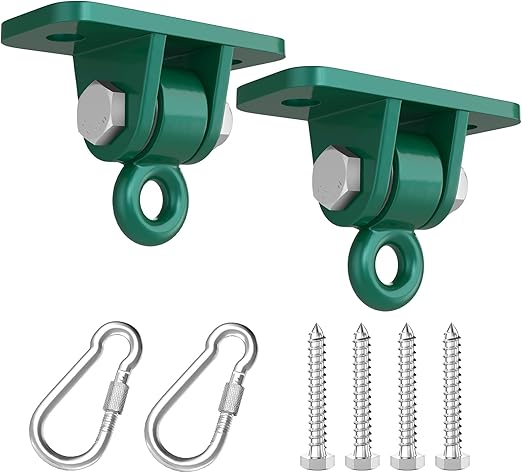 Swing Hangers Magacyo Heavy Duty Porch Swing Hanging Kit Outdoor Indoor Ceiling Patio Playground Tree Yoga Seat Trapeze Swingset Hardware Bracket 2 Set with Mounting Snap Hook Screw Washer (Green)