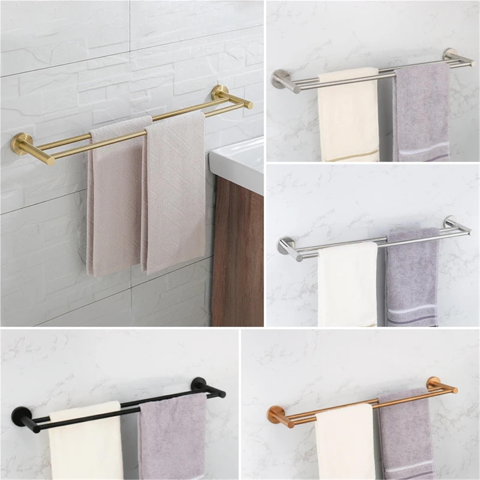 Toallero Doble, Accesorios de baño, Montaje en Pared, Colgador Ducha, toalleros Mate para Bricolaje Herramientas(Gold)