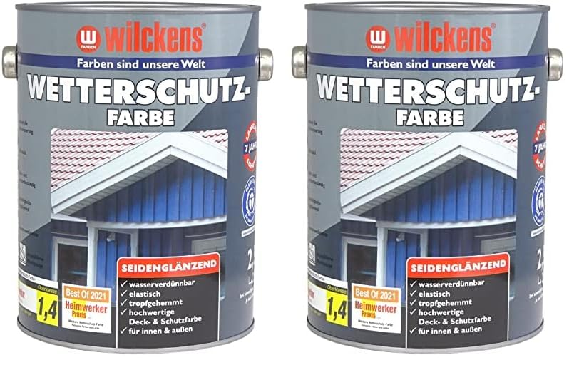 Wilckens Wetterschutzfarbe seidenglänzend, 2,5 l, RAL 6005 Moosgrün (Packung mit 2)
