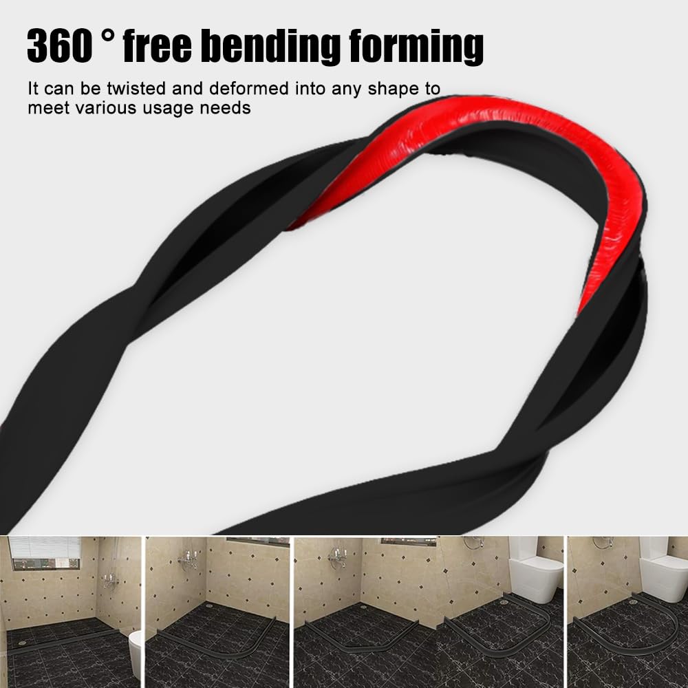 Barriera Doccia Ferma Acqu, 2M Soglia Doccia Autoadesiva Striscia di Chiusura in Silicone per il Bagno Pieghevole Bagno Acqua Barriera Ferma Acqua (Nero)