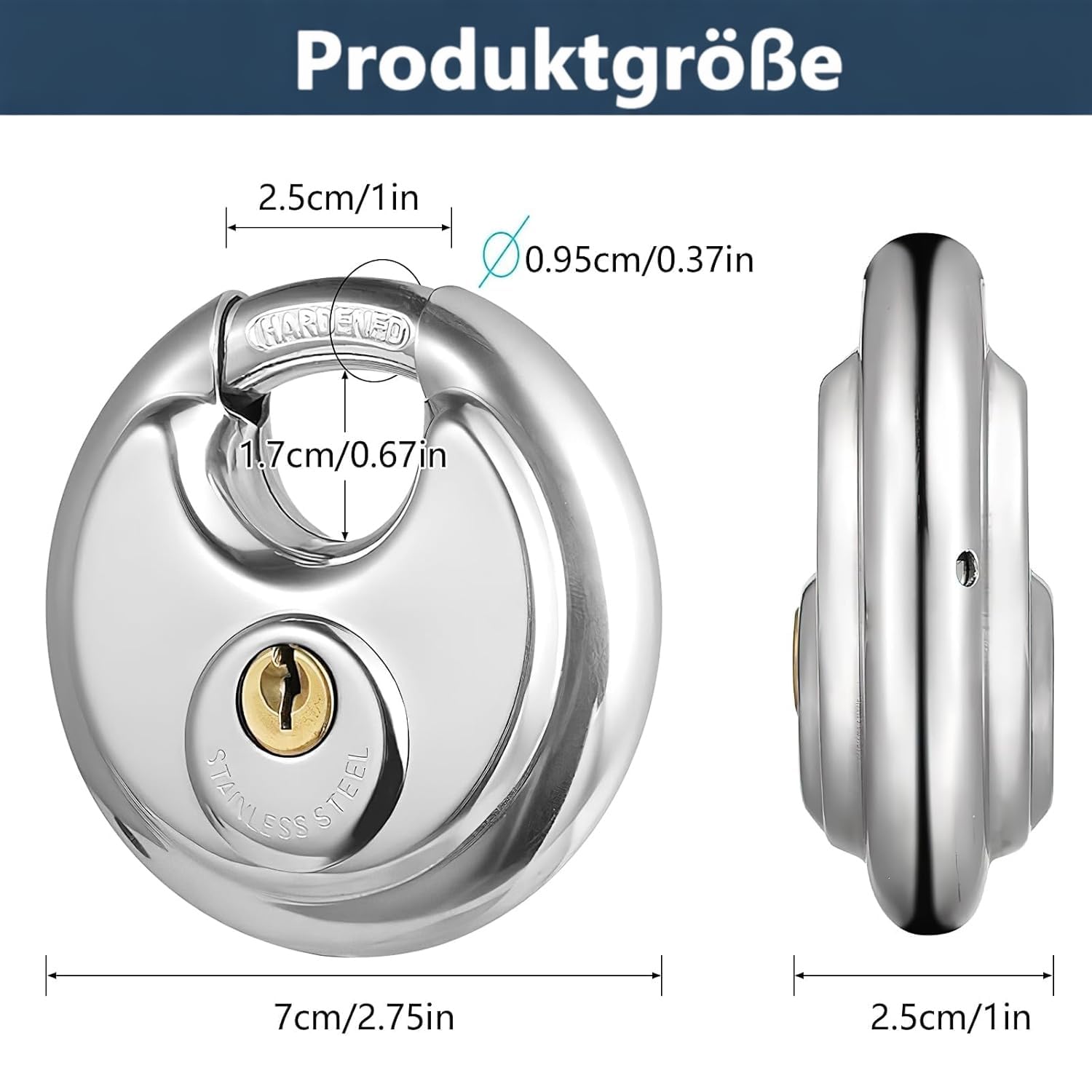 6 Stück Edelstahl Rundschlösser mit 12 Schlüsseln, Gleichschließende Diskusschlösser, Robustes Wasserdichtes Vorhängeschloss mit 9,5 mm Bügelstärke für Garage, Zaun, Lager, Schuppen und Fitnessstudio