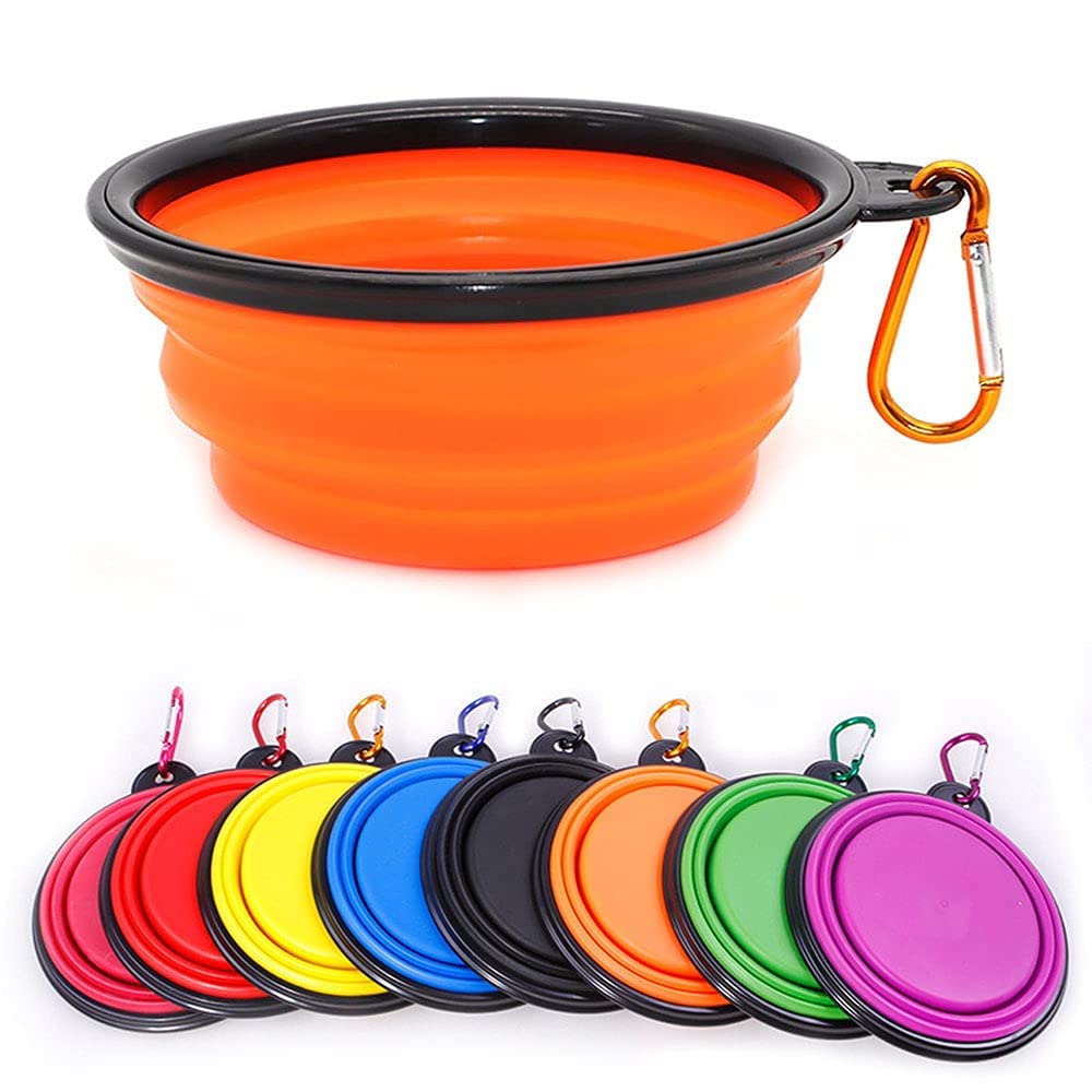 Collapsible Dog Bowl,Collapsible Dog Water Bowls for Cats Dogs, Portable Pet Feeding Watering Dish,Portable Dog Water Food Bowl with Carabiner (Medium(650ML), Orange)