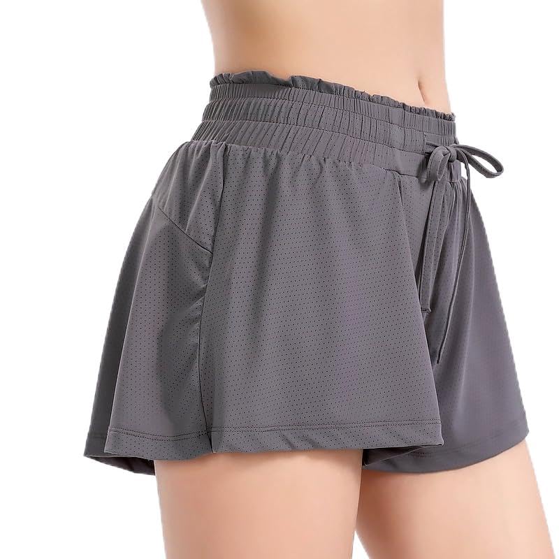 Womens High Waisted Shorts Athletic Running Shorts Workout Quick Dry Flowy Shorts XXL Grey