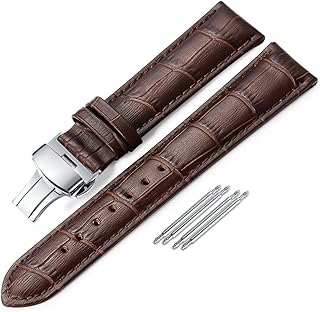 iStrap Leather Watch Band -Alligator Grain Embossed Pattern Calfskin Replacement Strap-Stainless Steel Deployment Buckle with Push Buttons-Bracelet for Men Women-18mm 19mm 20mm 21mm 22mm 24mm