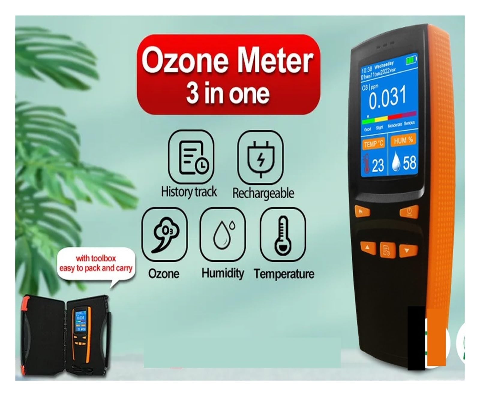 Detector de gas Ozone O3 portátil, analizador de 0-5PPM, probador de mano, contador, medidor de ozono, Detector de aire, Sensor inteligente