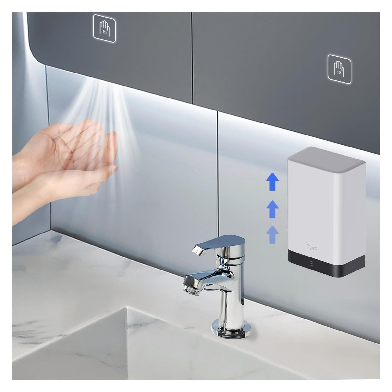 Asciugamani elettrico, montaggio in superficie, design cablato, bianco
