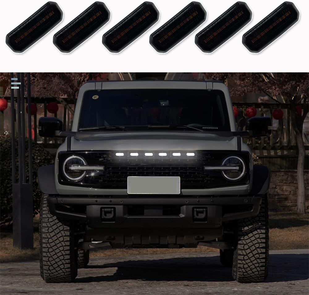 6pcs LED Car Grille Lights Fit For Ford Bronco(2022-2025) Grille Flasher Set Grille Hazard Warning Light Front Bumper Cover Light Cool Grille Decoration Car Exterior Accessories (white) 6pcs LED Car Grille Lights Fit For Ford Bronco(2022-2025) Grille Flasher Set Grille Hazard Warning Light Front Bumper Cover Light Cool Grille Decoration Car Exterior Accessories (white)