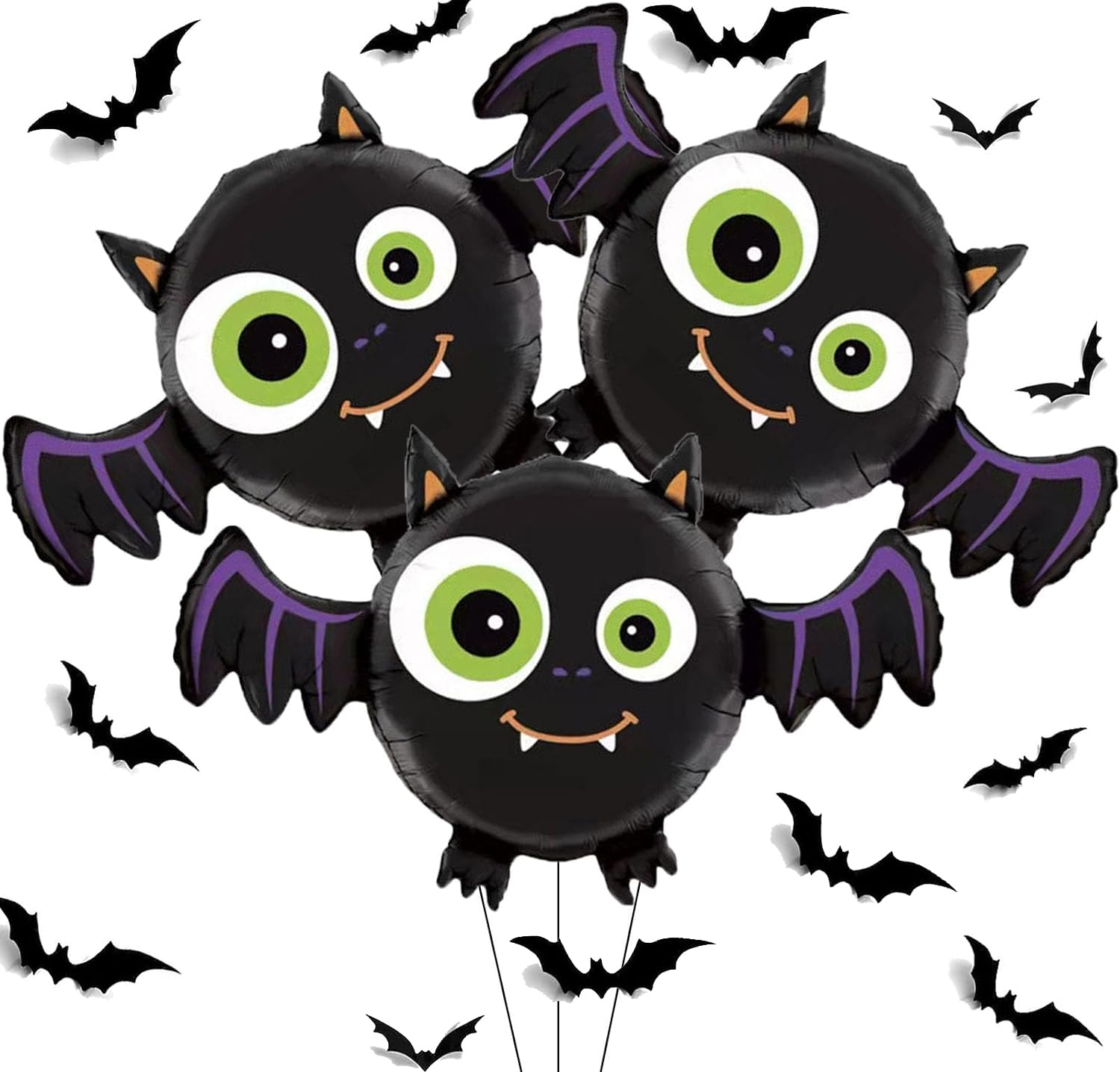 Halloween Bat Foil Balloons Party Decorations 3pcs Large Bat Balloons for Kids Halloween Party Decor, Black, 15 cm x 20 cm x 1 cm