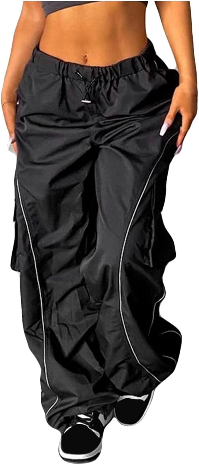 TimbrigteBaggy Cargo for Women, Low Waist Cargo Loose Pocket Jogger Trousers Hippie Punk Streetwear
