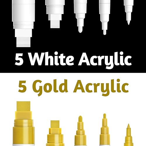 Miniatura 1 de Paquete de 5 bolígrafos de pintura acrílica blancos + 5 dorados metálicos