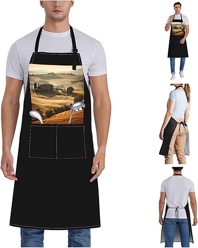 Miniatura 7 de View of Typical Tuscany Landscape Aprons for Women with 2 Pockets, Kitchen Cooking Apron for Men, Water and Oil Resistant, Adjustable Bib Apron