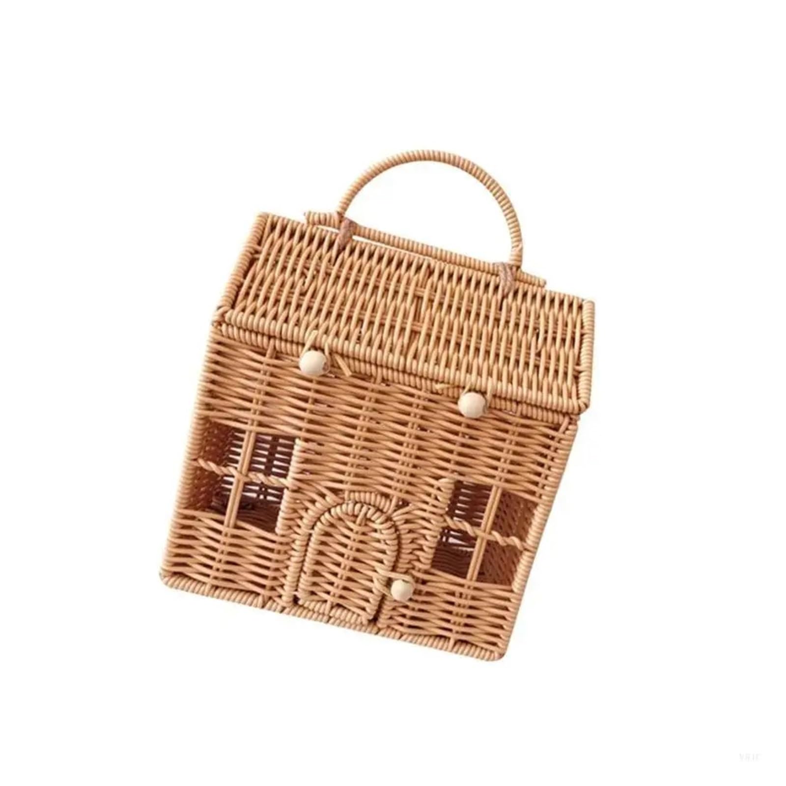 House Shaped Basket Plastic Wicker Suitcase for Parties Handwoven Rattan Picnics Basket with Handle Unique Packaging Box(Type B)