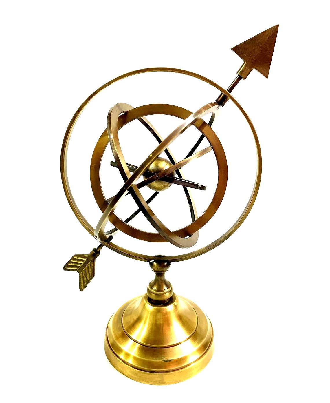 Vimal Nautical Brown Antique 12" Inch Full Brass Armillary Sphere With Arrow Nautical Maritime Astrolabe Globe Decor