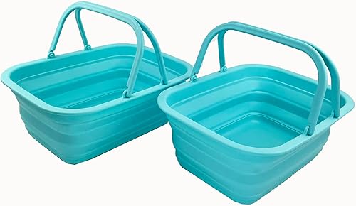 Miniatura 21 de SAMMART Tina de plástico plegable con asa de 9.2 L (2.3 galones), cesta de picnic portátil al aire libre, lavabo plegable para lavar platos
