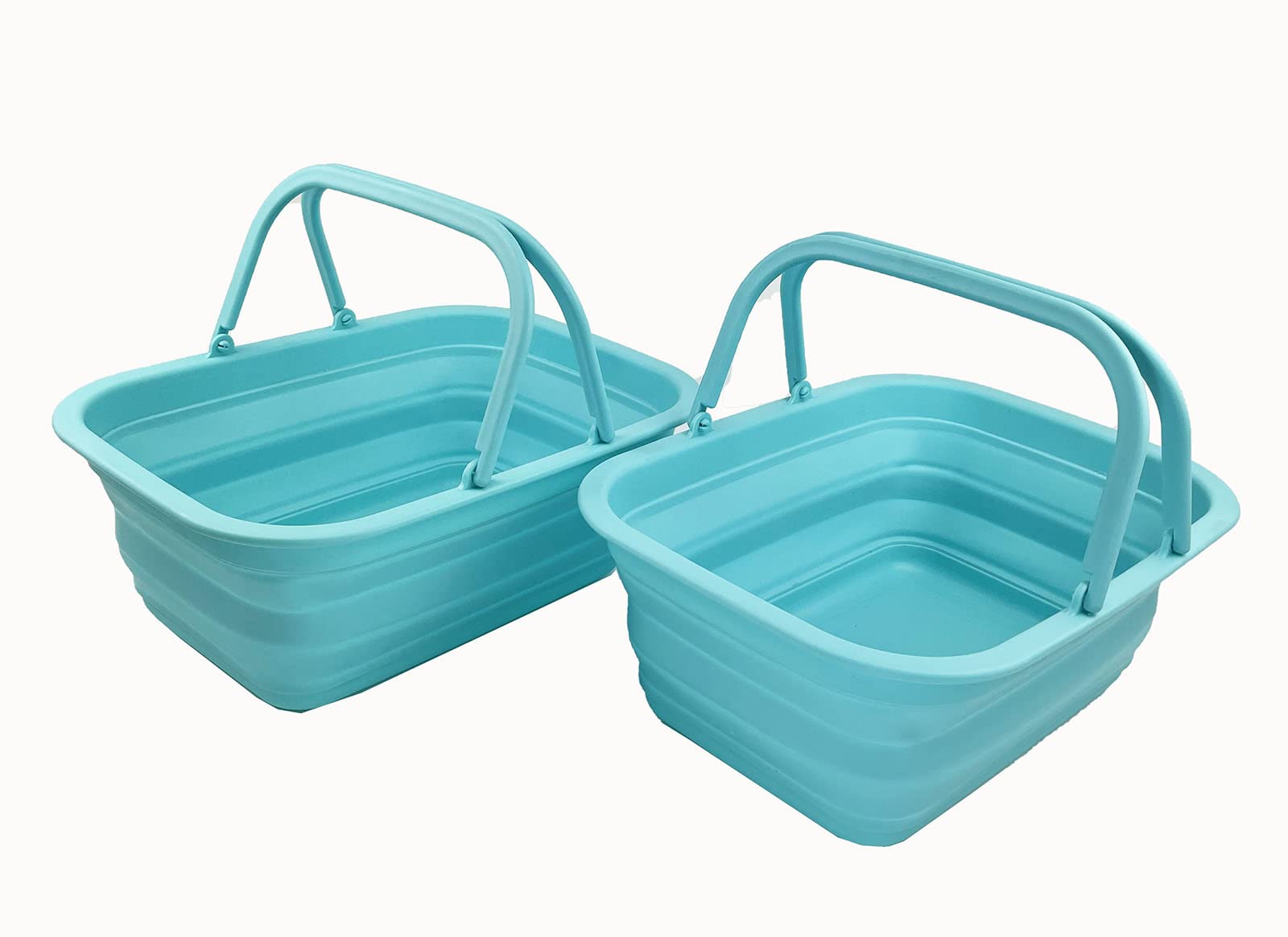 SAMMART 9.2L Collapsible Tub with Handle - Portable Outdoor Picnic Basket/Crater - Foldable Shopping Bag - Space Saving Storage Container (Jade (Set of 2))